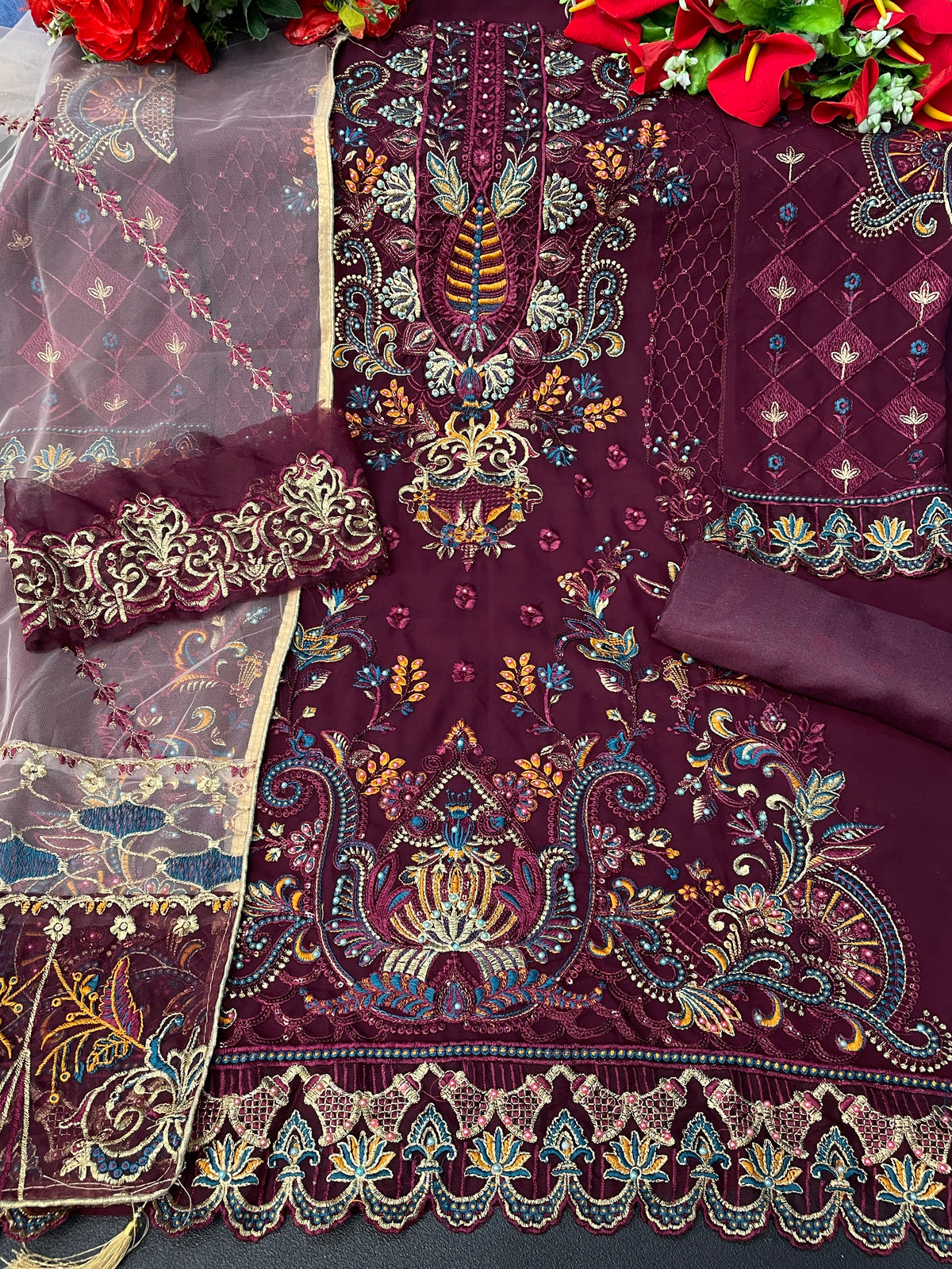 Purple Heavy Georgette Straight Salwar Suit - Joshindia