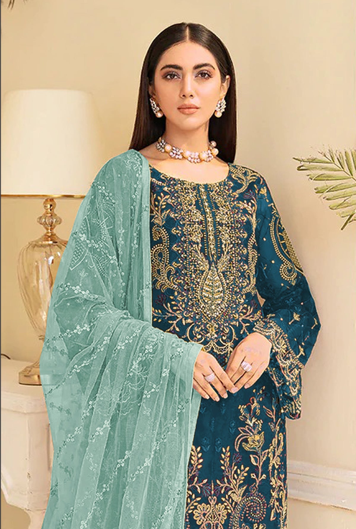 Sea Blue Color Heavy Georgette Straight Salwar Suit - Joshindia