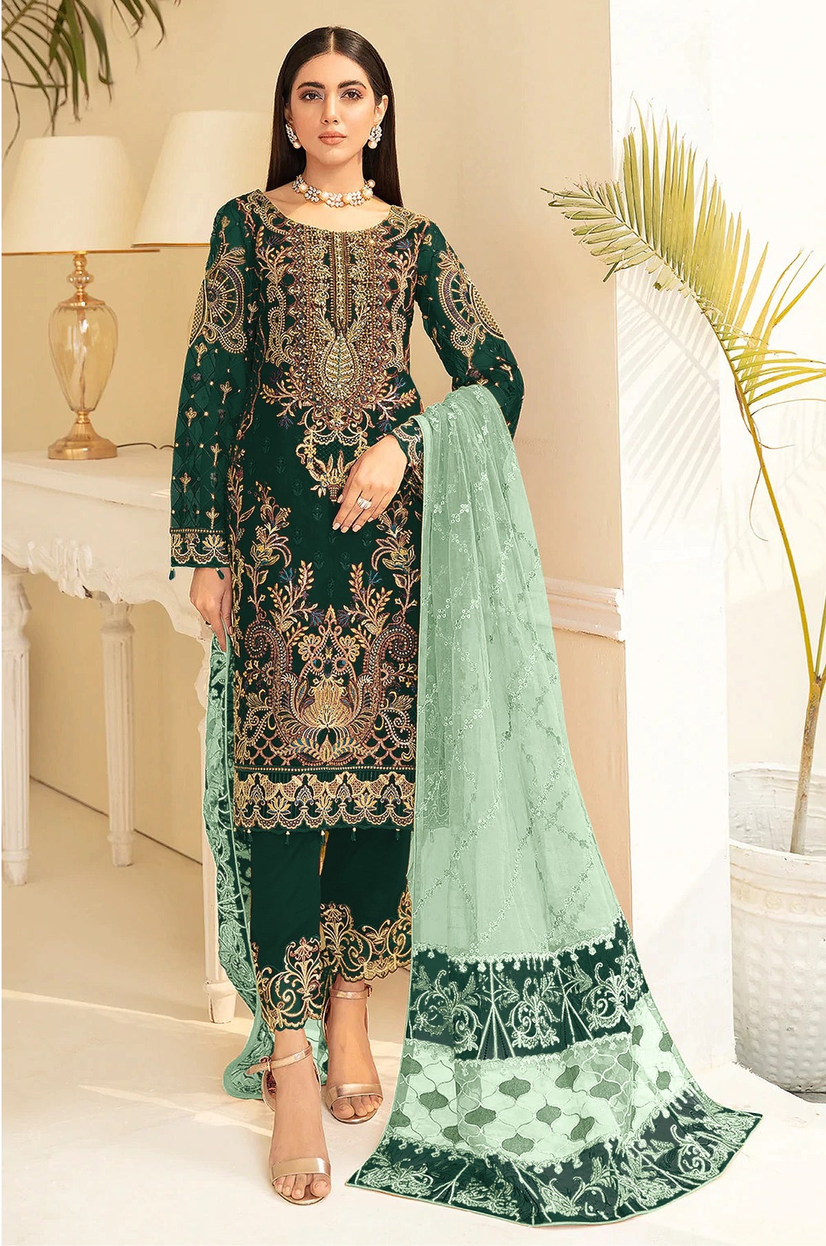 Green Color Heavy Georgette Straight Salwar Suit - Joshindia