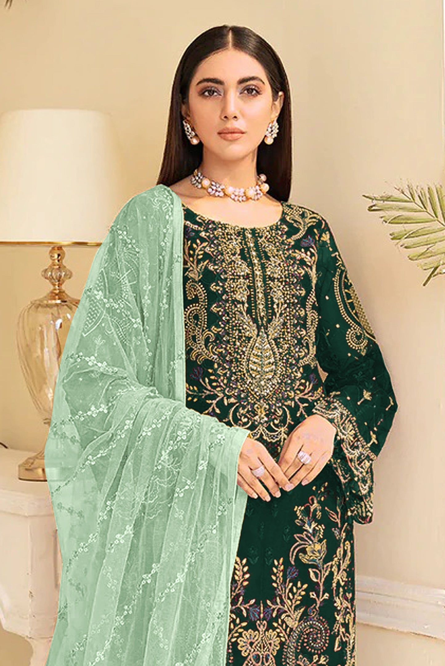 Green Color Heavy Georgette Straight Salwar Suit
