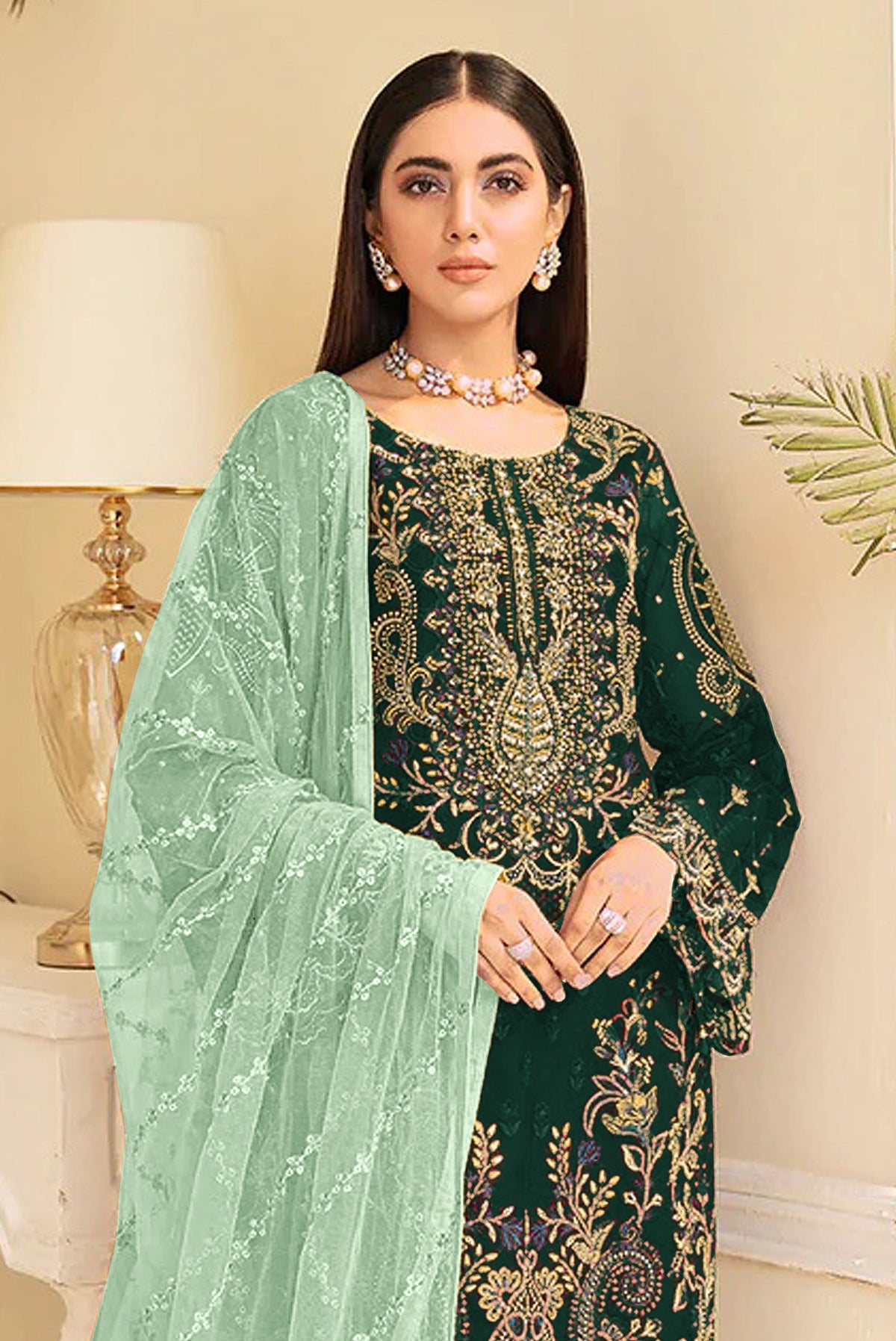 Green Color Heavy Georgette Straight Salwar Suit - Joshindia