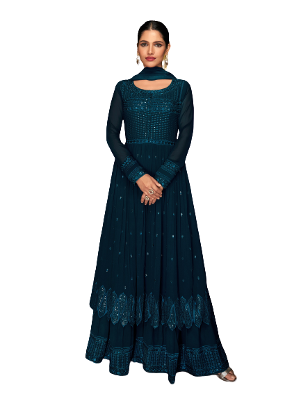 Sea Green Color Faux Georgette Anarakali Long Salwar Suit - Joshindia