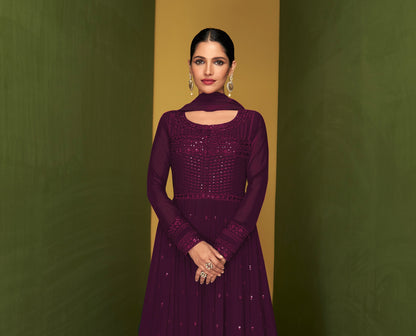 Purple Color Faux Georgette Anarakali Long Salwar Suit