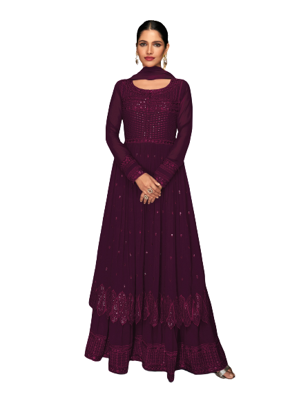 Purple Color Faux Georgette Anarakali Long Salwar Suit - Joshindia