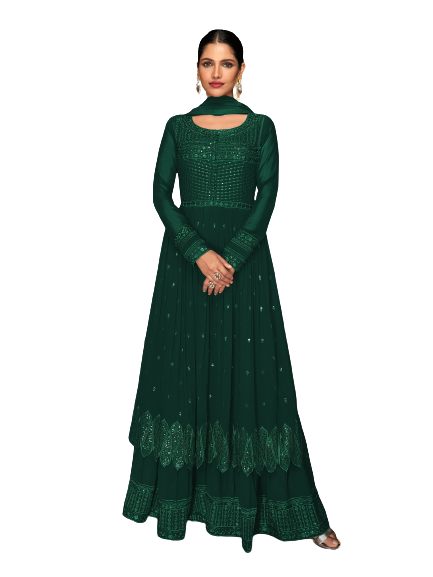 Green Color Faux Georgette Anarakali Long Salwar Suit
