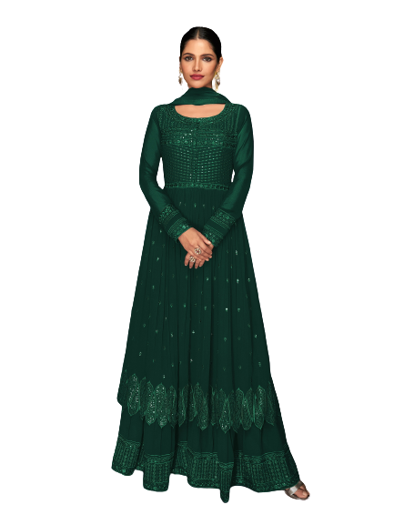 Green Color Faux Georgette Anarakali Long Salwar Suit - Joshindia