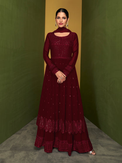 Maroon Color Faux Georgette Anarakali Long Salwar Suit