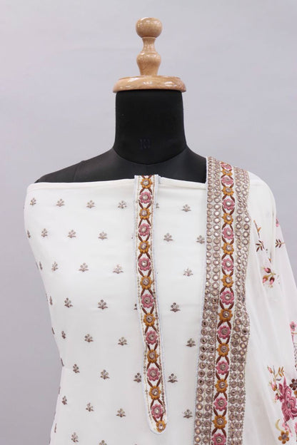 White Color Georgette Straight Salwar Suit