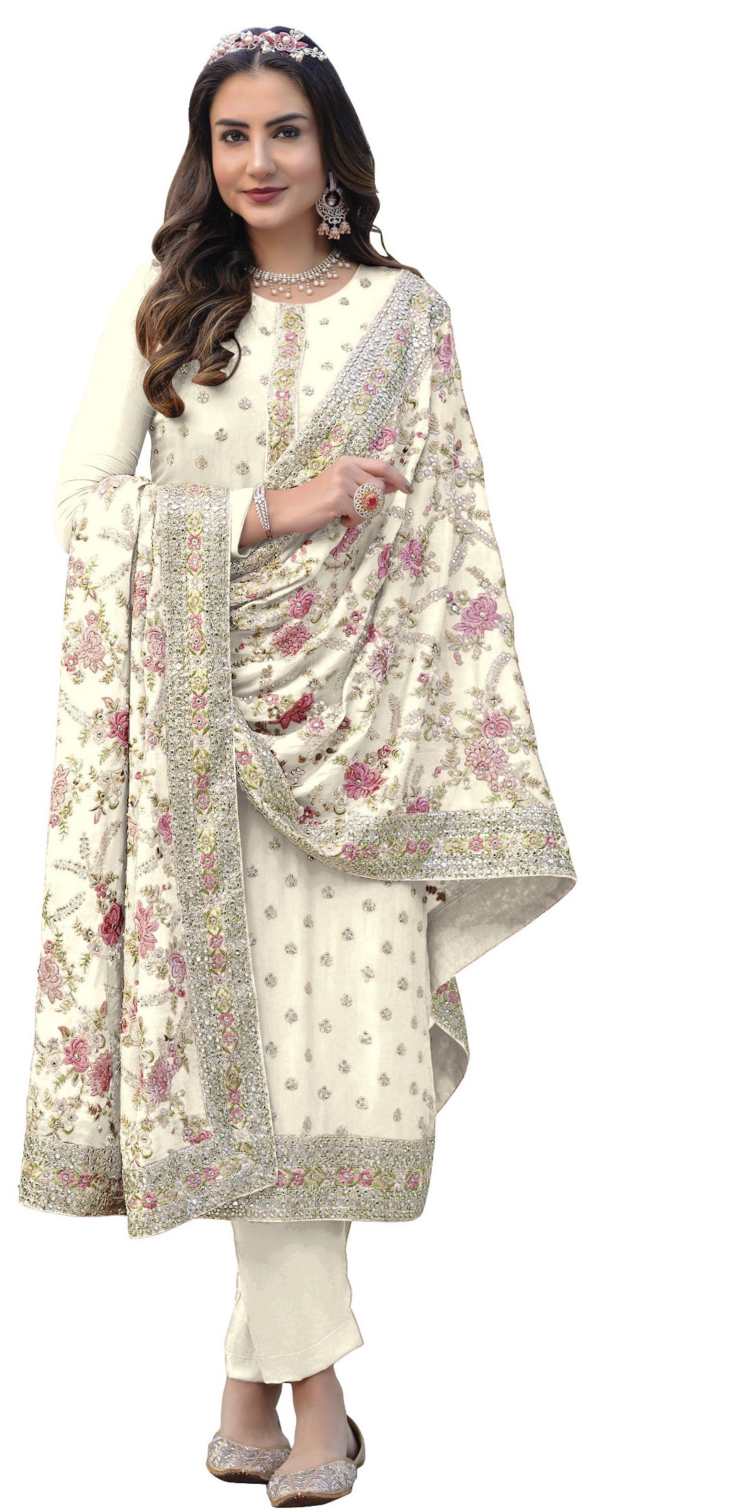 White Color Georgette Straight Salwar Suit - Joshindia