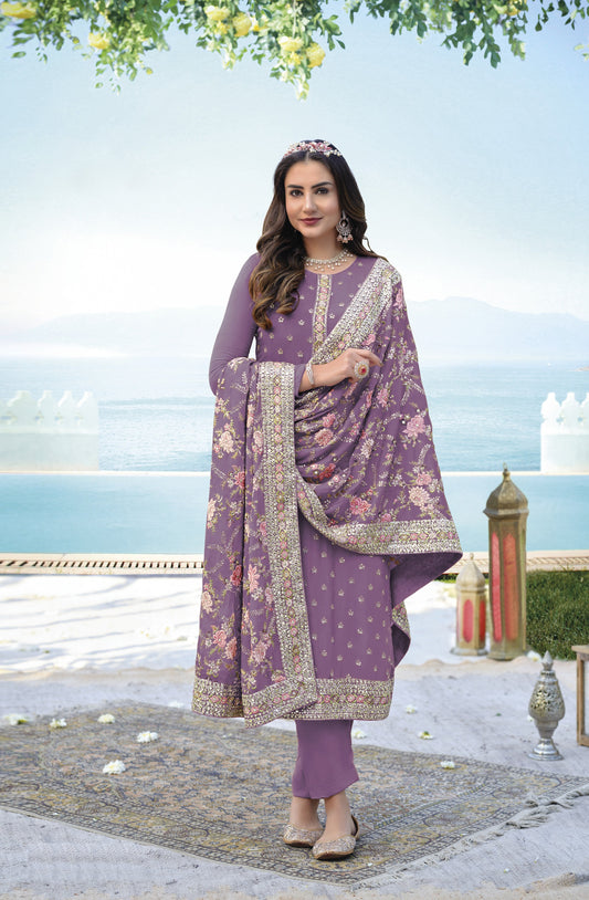 Purple Color Georgette Straight Salwar Suit