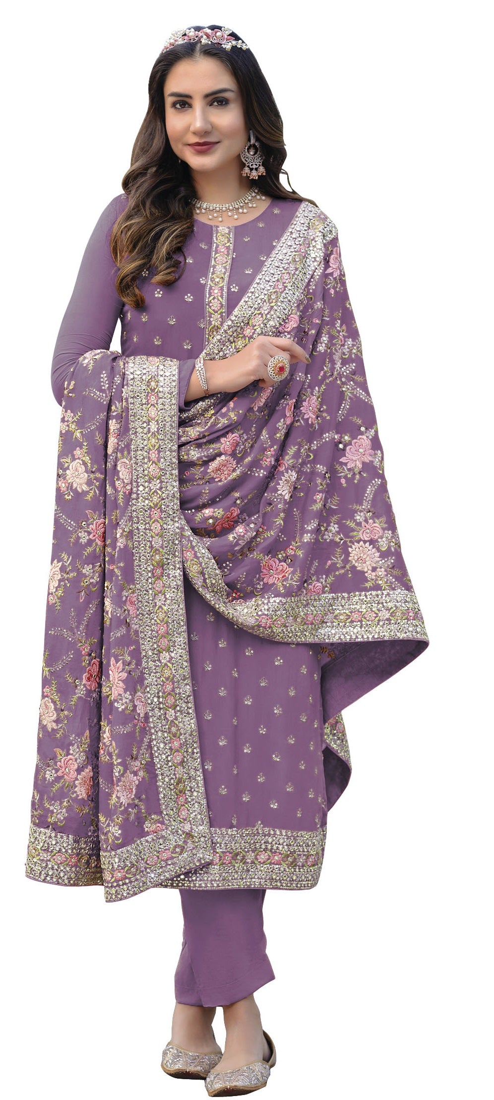 Purple Color Georgette Straight Salwar Suit - Joshindia