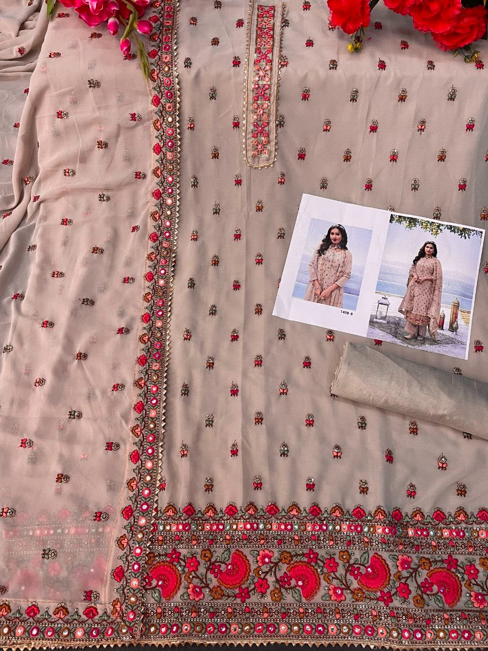 Beige Color Georgette Straight Palazzo Salwar Suit - Joshindia