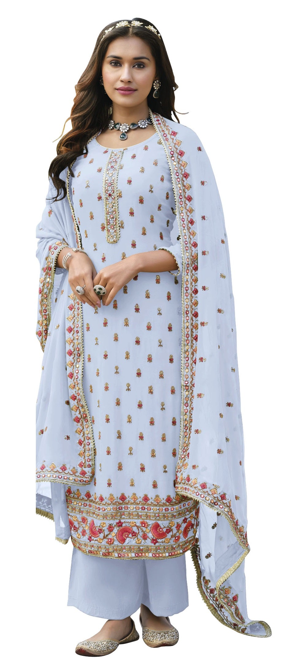 White Color Georgette Straight Palazzo Salwar Suit - Joshindia