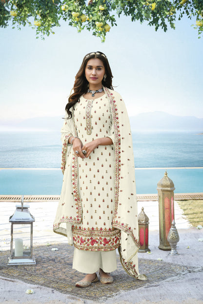 Off White Color Georgette Straight Palazzo Salwar Suit