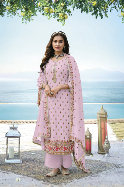 Pink Color Georgette Straight Palazzo Salwar Suit