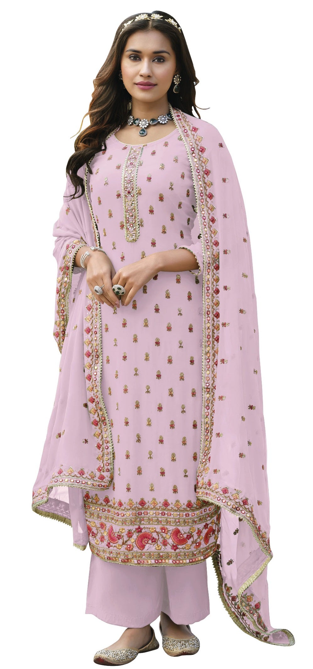 Pink Color Georgette Straight Palazzo Salwar Suit - Joshindia
