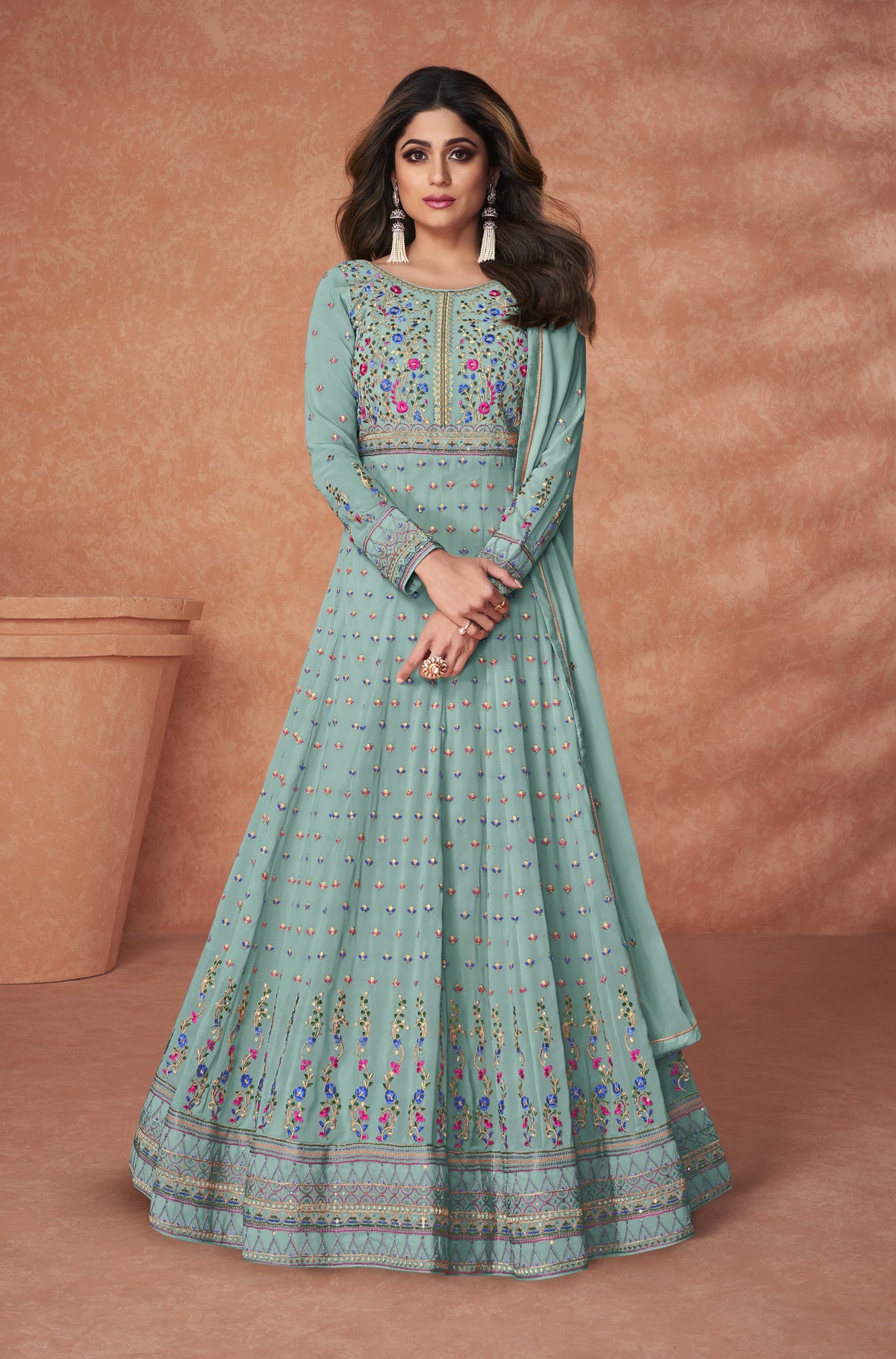 Sky Blue Color Faux Georgette Long Anarakali salwar Suit - Joshindia