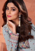 Grey Color Faux Georgette Long Anarakali salwar Suit - Joshindia