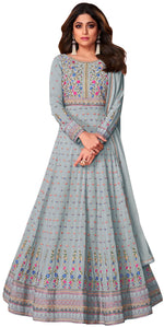 Grey Color Faux Georgette Long Anarakali salwar Suit - Joshindia