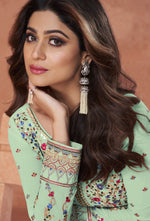 Pista Color Faux Georgette Long Anarakali salwar Suit - Joshindia