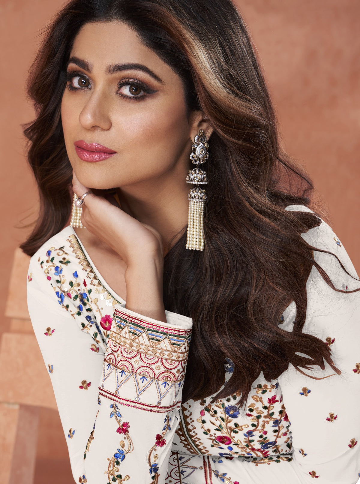 White Color Faux Georgette Long Anarakali salwar Suit - Joshindia