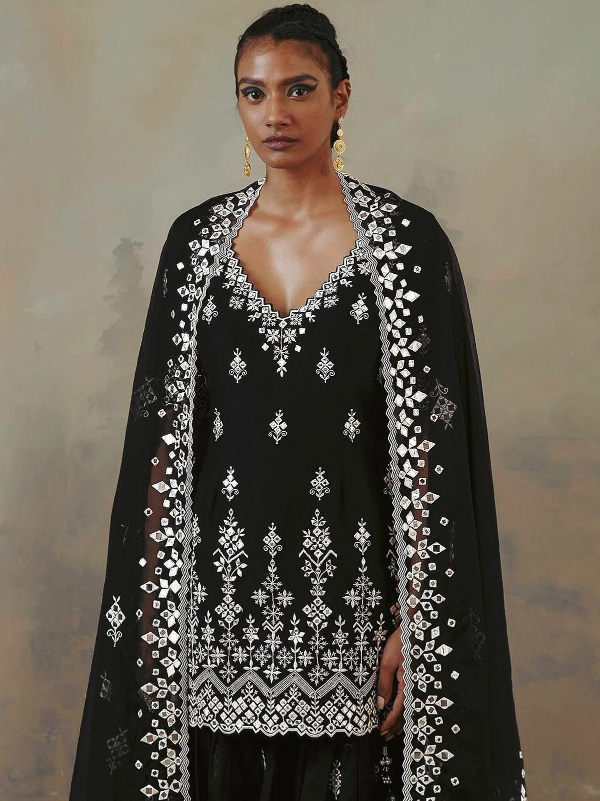 Black Color Faux Georgette With Cotton Mirror Work Sharara Salwar suit - Joshindia