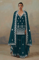Sea Blue Color Faux Georgette With Cotton Mirror Work Sharara Salwar suit - Joshindia
