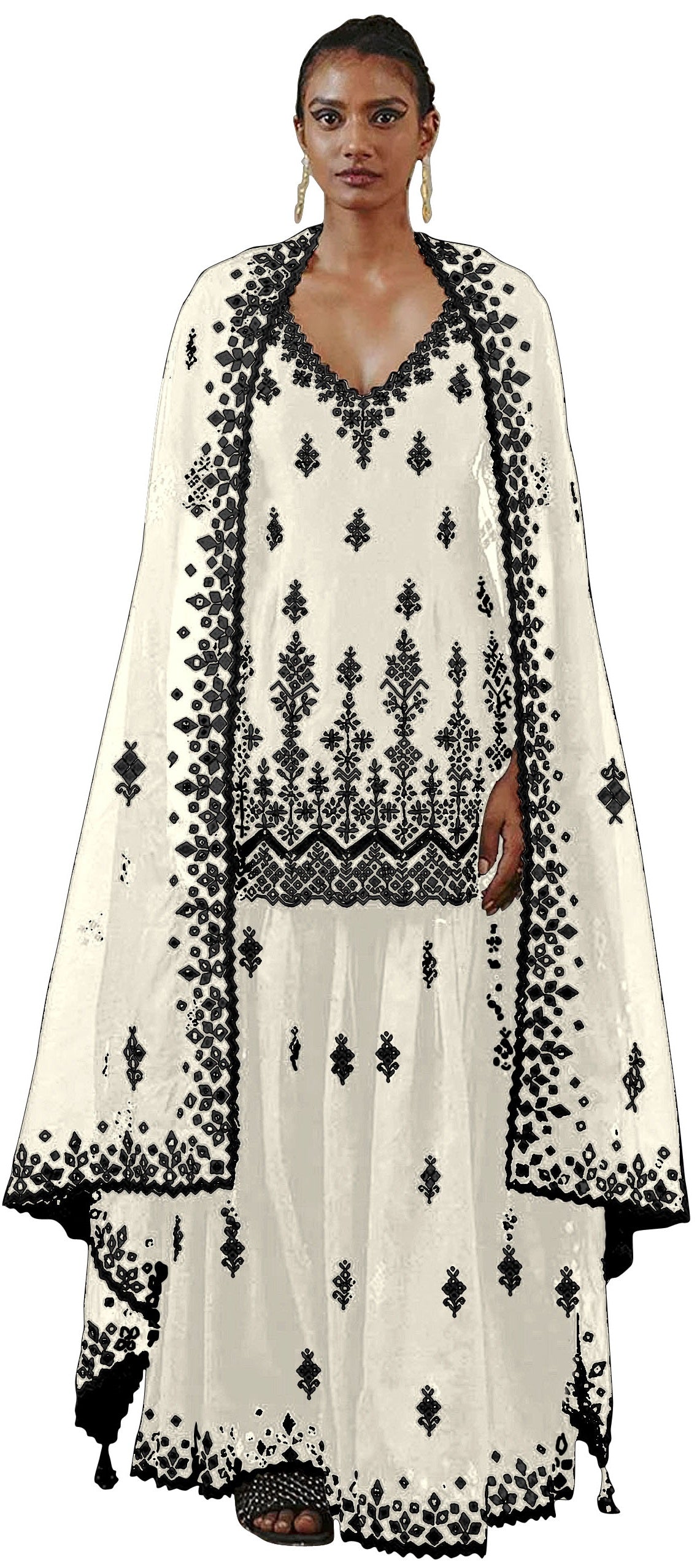 White Color Faux Georgette With Cotton Mirror Work Sharara Salwar suit - Joshindia