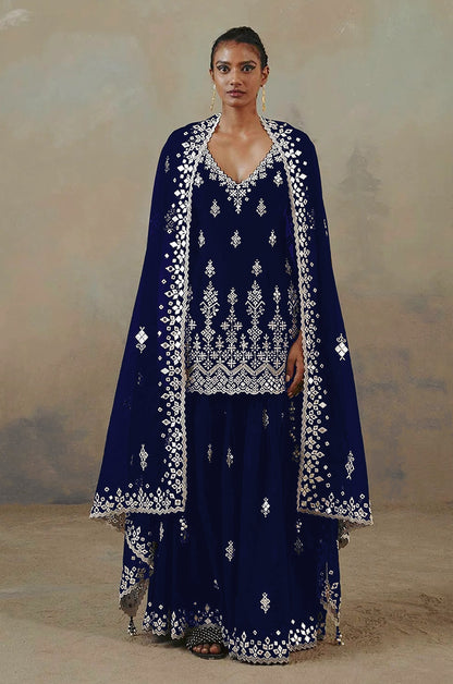 Nevy Blue Color Faux Georgette With Cotton Mirror Work Sharara Salwar suit