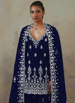 Nevy Blue Color Faux Georgette With Cotton Mirror Work Sharara Salwar suit - Joshindia