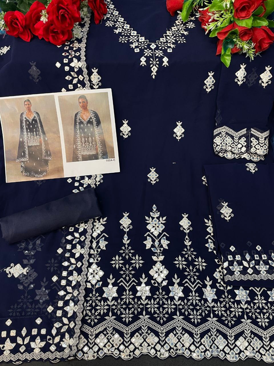 Nevy Blue Color Faux Georgette With Cotton Mirror Work Sharara Salwar suit - Joshindia