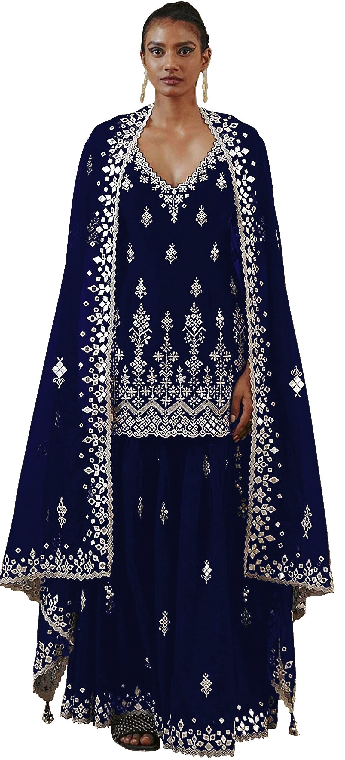 Nevy Blue Color Faux Georgette With Cotton Mirror Work Sharara Salwar suit - Joshindia