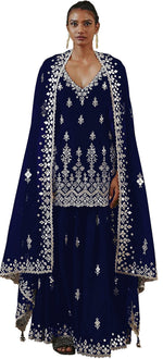 Nevy Blue Color Faux Georgette With Cotton Mirror Work Sharara Salwar suit - Joshindia