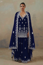 Nevy Blue Color Faux Georgette With Cotton Mirror Work Sharara Salwar suit - Joshindia