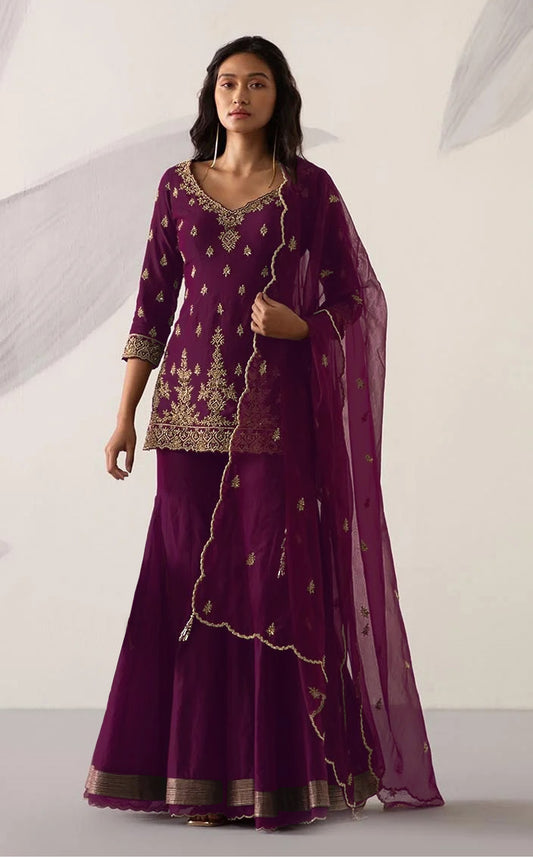 Purple Color Heavy Georgette With Sequence Work Sharara suit