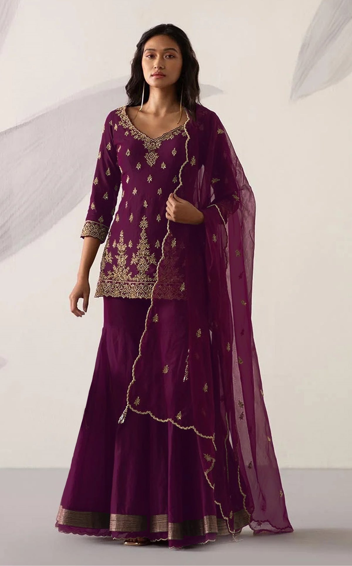 Purple Color Heavy Georgette With Sequence Work Sharara suit - Joshindia