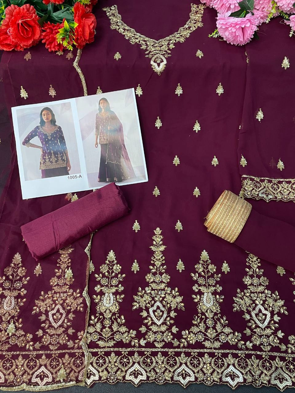Purple Color Heavy Georgette With Sequence Work Sharara suit - Joshindia