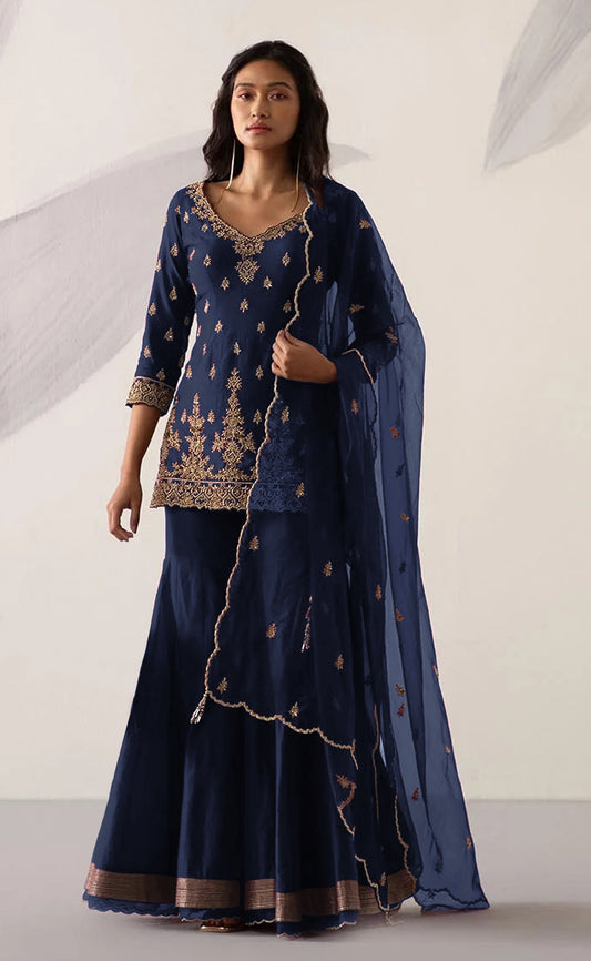Blue Color Heavy Georgette With Sequence Work Sharara suit