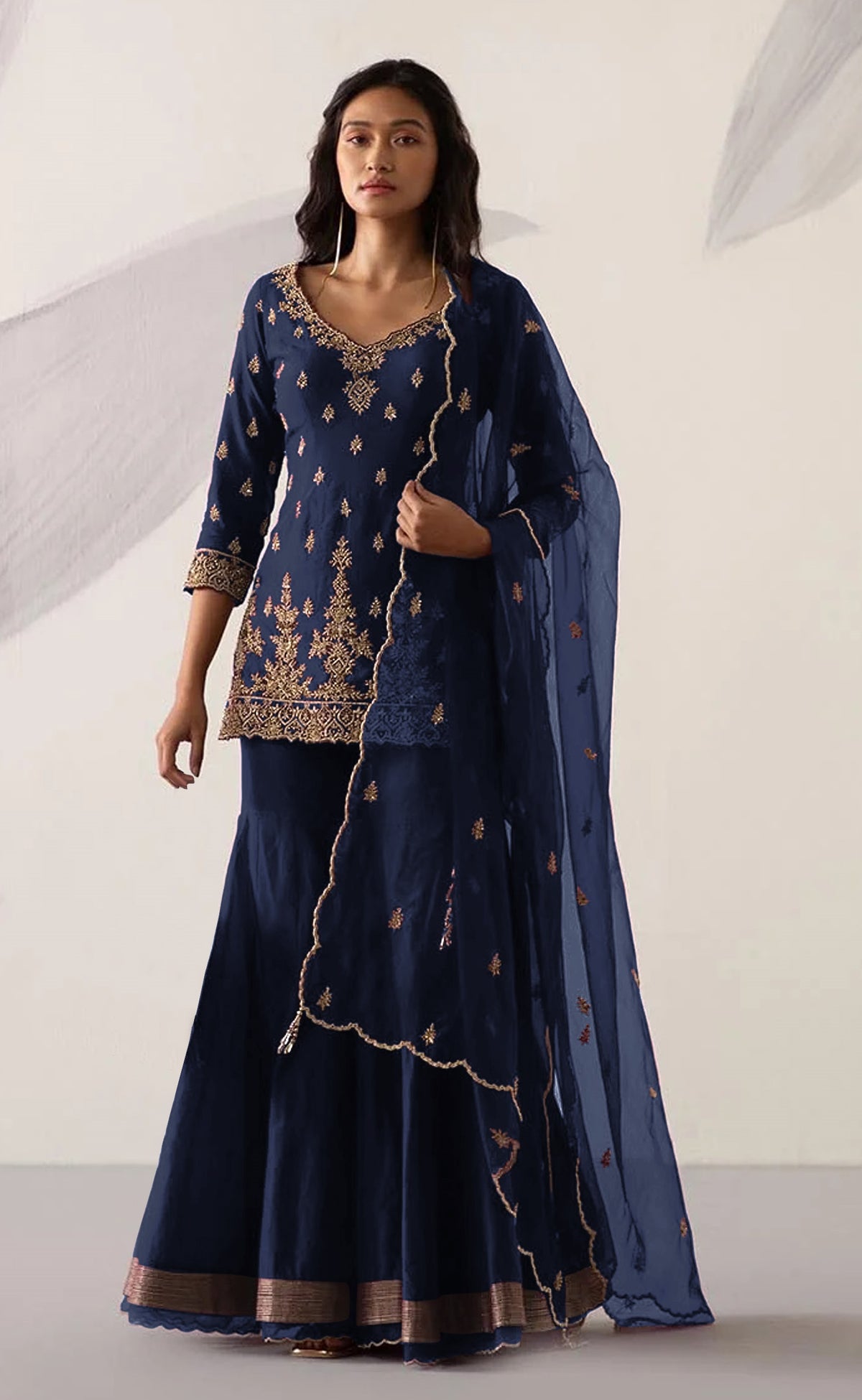 Blue Color Heavy Georgette With Sequence Work Sharara suit - Joshindia