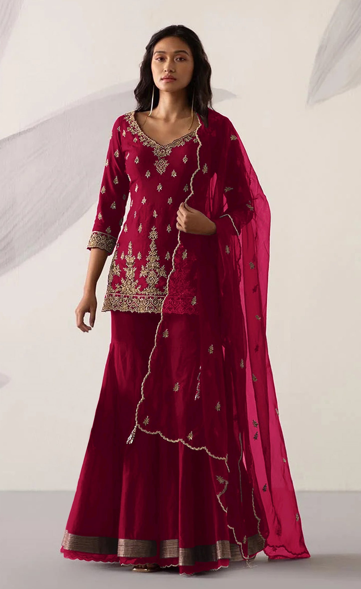 Pink Color Heavy Georgette With Sequence Work Sharara suit