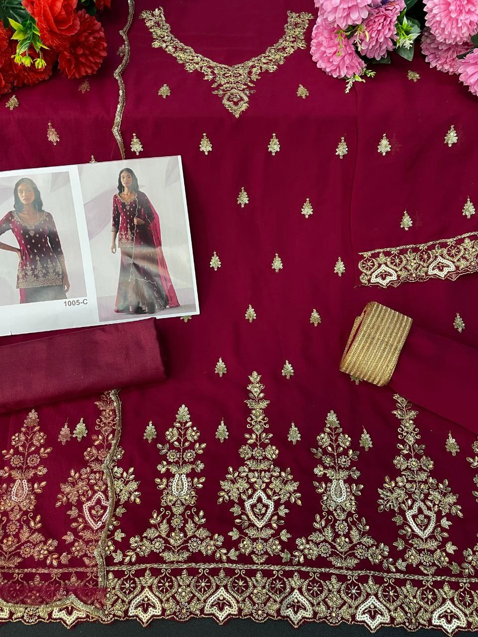 Pink Color Heavy Georgette With Sequence Work Sharara suit - Joshindia