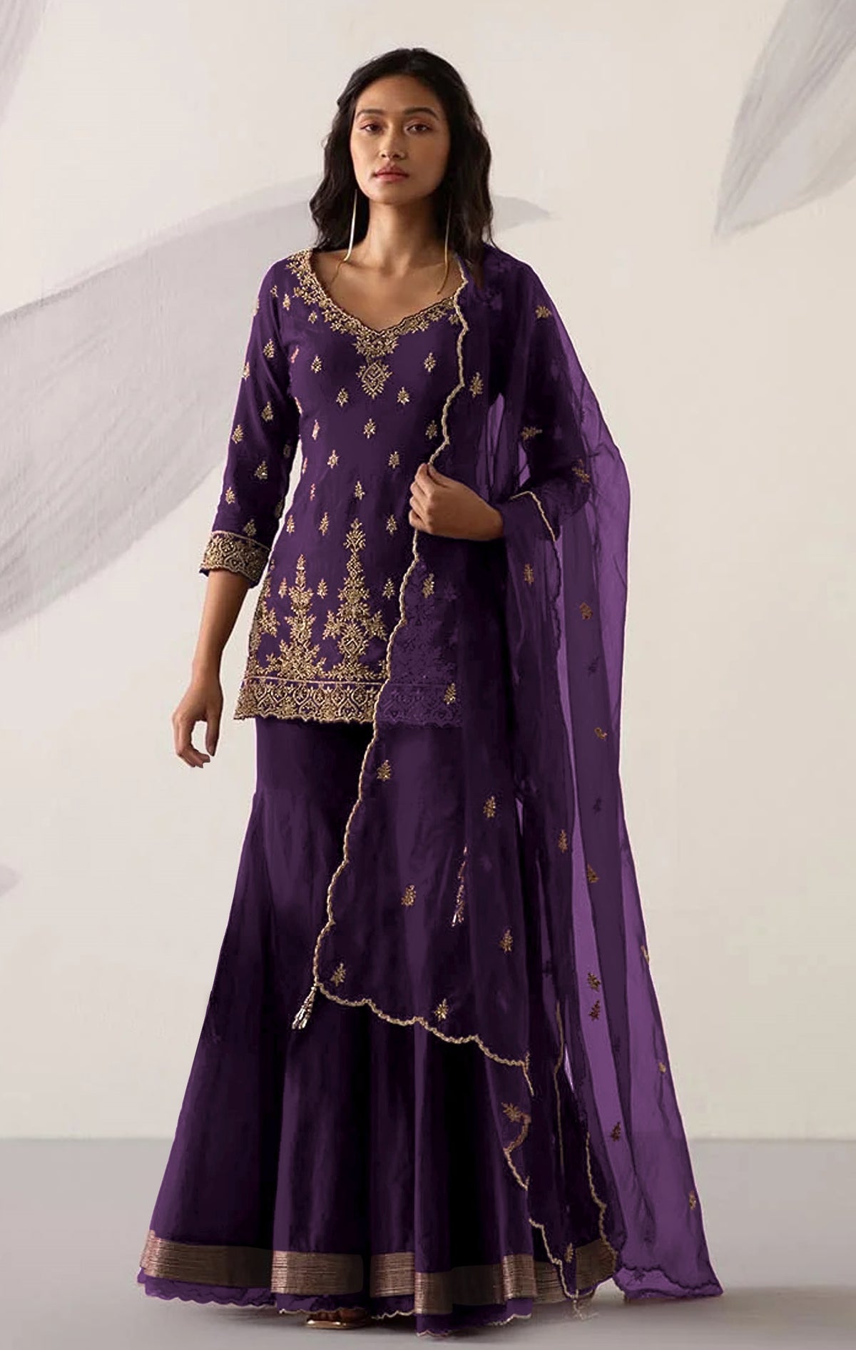 Violet Color Heavy Georgette With Sequence Work Sharara suit - Joshindia