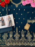 Sea Blue Color Heavy Georgette With Sequence Work Sharara suit - Joshindia