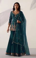 Sea Blue Color Heavy Georgette With Sequence Work Sharara suit - Joshindia