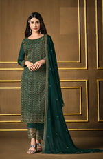 Green Color Silk Heavy Embroidery Straight Salwar Suit - Joshindia
