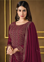 Purple Color Silk Heavy Embroidery Straight Salwar Suit - Joshindia