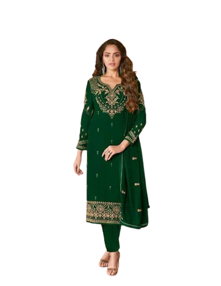 Buy Designer Sarees, Salwar Kameez, Kurtis & Tunic and Lehenga  Choli.Georgette Dark Green Straight Cut Salwar Kameez