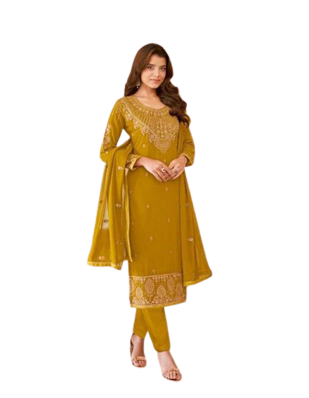 Yellow Color Georgette With Embroidery Work Salwar Suit - Joshindia