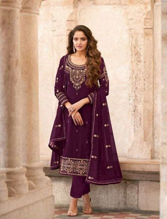 Purple Color Georgette With Embroidery Work Salwar Suit