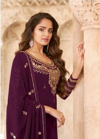 Purple Color Georgette With Embroidery Work Salwar Suit - Joshindia